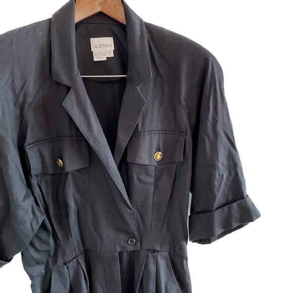 Vintage military safari button front pleated waist dress/tunic top size 10/M - Picture 3 of 10